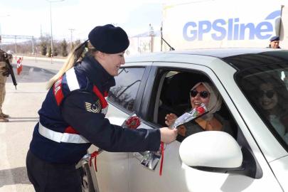 Jandarma kadınlara karanfil verdi