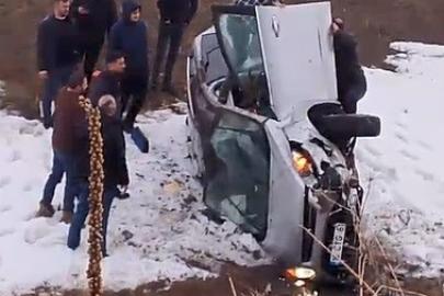 Şarampole uçan araçtaki sürücü burnu bile kanamadan kurtuldu