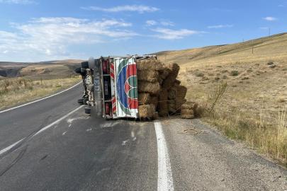 Erzurum’da ot yüklü kamyonet devrildi: 2 yaralı